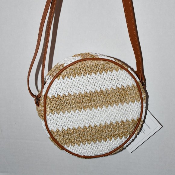 thirtyone Bags Thirty One Roundabout Crossbody White Stripe Straw